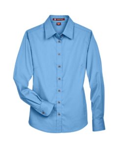 Harriton M500W Women’s Easy Blend™ Twill Dress Shirt with Stain-Release – Light College Blue