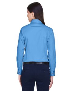 Harriton M500W Women’s Easy Blend™ Twill Dress Shirt with Stain-Release – Nautical Blue (on model back)