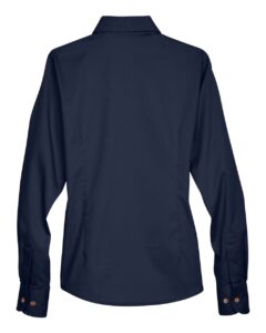 Harriton M500W Women’s Easy Blend™ Twill Dress Shirt with Stain-Release – Navy (back)