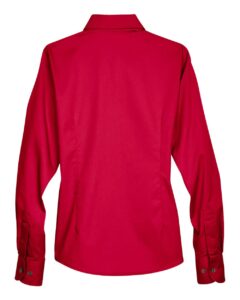 Harriton M500W Women’s Easy Blend™ Twill Dress Shirt with Stain-Release – Red (back)