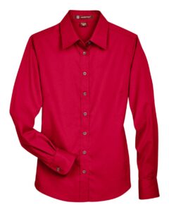 Harriton M500W Women’s Easy Blend™ Twill Dress Shirt with Stain-Release – Red