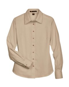 Harriton M500W Women’s Easy Blend™ Twill Dress Shirt with Stain-Release – Stone