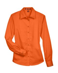 Harriton M500W Women’s Easy Blend™ Twill Dress Shirt with Stain-Release – Team Orange