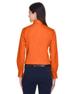 Harriton M500W Women’s Easy Blend™ Twill Dress Shirt with Stain-Release – Team Orange (on model back)