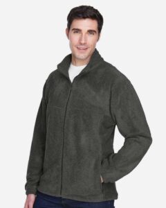 Harriton M990 Men’s Full-Zip Fleece – Charcoal (on model side)
