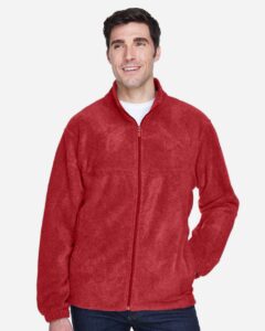 Harriton M990 Men’s Full-Zip Fleece – Red (on model)