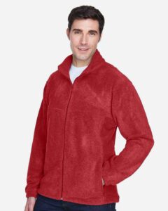 Harriton M990 Men’s Full-Zip Fleece – Red (on model side)