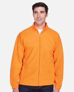 Harriton M990 Men’s Full-Zip Fleece – Safety Orange (on model)
