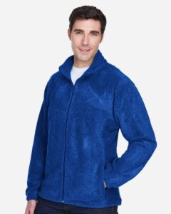 Harriton M990 Men’s Full-Zip Fleece – True Royal (on model side)