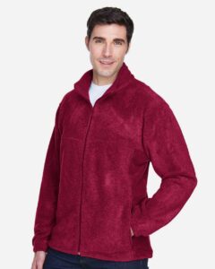 Harriton M990 Men’s Full-Zip Fleece – Wine (on model side)