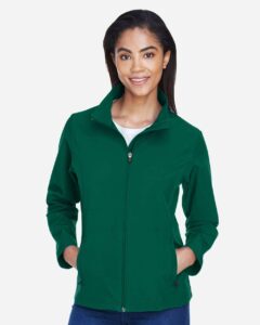 Team 365 TT80W Women’s Leader Soft Shell Jacket – Sport Forest (on model)