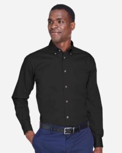 Harriton M500 Men’s Easy Blend™ Twill Shirt – Black (on model)