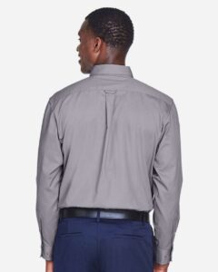 Harriton M500 Men’s Easy Blend™ Twill Shirt – Dark Grey (on model back)