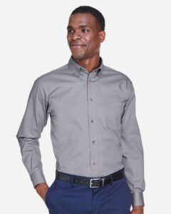 Harriton M500 Men’s Easy Blend™ Twill Shirt – Dark Grey (on model)