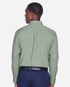 Harriton M500 Men’s Easy Blend™ Twill Shirt – Dill (on model back)