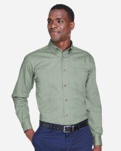 Harriton M500 Men’s Easy Blend™ Twill Shirt – Dill (on model)