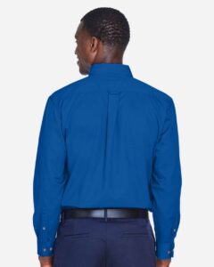Harriton M500 Men’s Easy Blend™ Twill Shirt – French Blue (on model back)