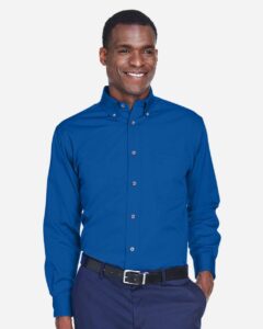 Harriton M500 Men’s Easy Blend™ Twill Shirt – French Blue (on model)