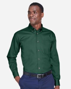 Harriton M500 Men’s Easy Blend™ Twill Shirt – Hunter (on model)