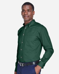 Harriton M500 Men’s Easy Blend™ Twill Shirt – Hunter (on model side)