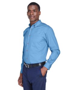 Harriton M500 Men’s Easy Blend™ Twill Shirt – Light College Blue (on model side)