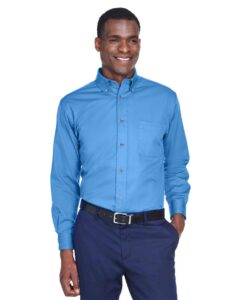 Harriton M500 Men’s Easy Blend™ Twill Shirt – Nautical Blue (on model)