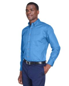 Harriton M500 Men’s Easy Blend™ Twill Shirt – Nautical Blue (on model side)