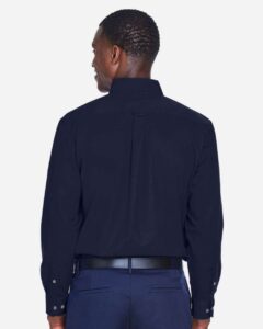 Harriton M500 Men’s Easy Blend™ Twill Shirt – Navy (on model back)