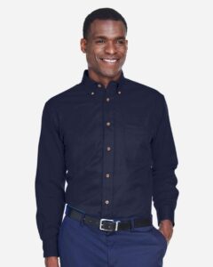 Harriton M500 Men’s Easy Blend™ Twill Shirt – Navy (on model)