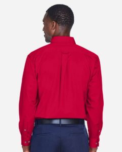 Harriton M500 Men’s Easy Blend™ Twill Shirt – Red (on model back)
