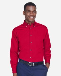 Harriton M500 Men’s Easy Blend™ Twill Shirt – Red (on model)