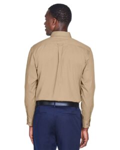 Harriton M500 Men’s Easy Blend™ Twill Shirt – Stone (on model back)