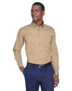 Harriton M500 Men’s Easy Blend™ Twill Shirt – Stone (on model)
