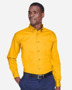 Harriton M500 Men’s Easy Blend™ Twill Shirt – Sunray Yellow (on model)
