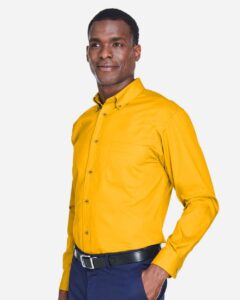 Harriton M500 Men’s Easy Blend™ Twill Shirt – Sunray Yellow (on model side)