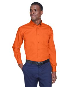 Harriton M500 Men’s Easy Blend™ Twill Shirt – Team Orange (on model)