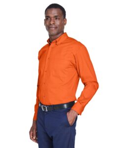Harriton M500 Men’s Easy Blend™ Twill Shirt – Team Orange (on model side)