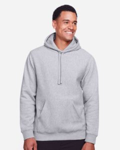 Team 365 TT96 Unisex Zone HydroSport™ Heavyweight Hooded Sweatshirt – Athletic Heather (on model)