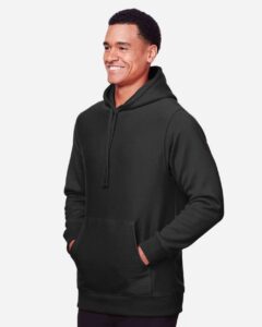 Team 365 TT96 Unisex Zone HydroSport™ Heavyweight Hooded Sweatshirt – Black (on model side)