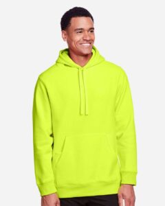 Team 365 TT96 Unisex Zone HydroSport™ Heavyweight Hooded Sweatshirt – Safety Yellow (on model)