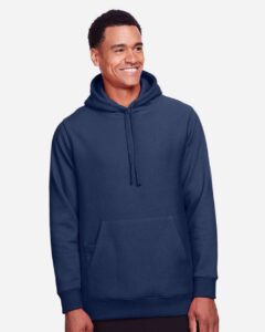Team 365 TT96 Unisex Zone HydroSport™ Heavyweight Hooded Sweatshirt – Sport Dark Navy (on model)
