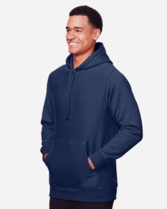 Team 365 TT96 Unisex Zone HydroSport™ Heavyweight Hooded Sweatshirt – Sport Dark Navy (on model side)