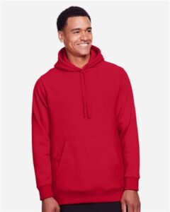 Team 365 TT96 Unisex Zone HydroSport™ Heavyweight Hooded Sweatshirt – Sport Red (on model)