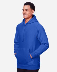 Team 365 TT96 Unisex Zone HydroSport™ Heavyweight Hooded Sweatshirt – Sport Royal (on model side)