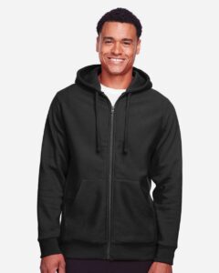 Team 365 TT95 Unisex Zone HydroSport™ Heavyweight Full-Zip Hooded Sweatshirt – Black (on model)