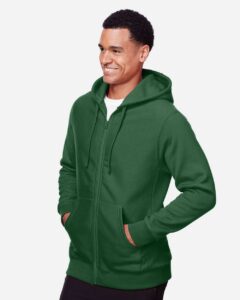 Team 365 TT95 Unisex Zone HydroSport™ Heavyweight Full-Zip Hooded Sweatshirt – Sport Dark Green (on model side)