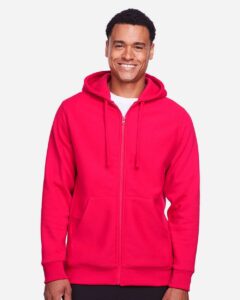 Team 365 TT95 Unisex Zone HydroSport™ Heavyweight Full-Zip Hooded Sweatshirt – Sport Red (on model)