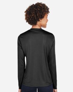 Team 365 TT11WL Women’s Zone Performance Long Sleeve T-Shirt – Black (on model back)
