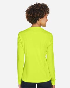 Team 365 TT11WL Women’s Zone Performance Long Sleeve T-Shirt – Safety Yellow (on model back)