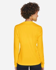 Team 365 TT11WL Women’s Zone Performance Long Sleeve T-Shirt – Sport Athletic Gold (on model back)
